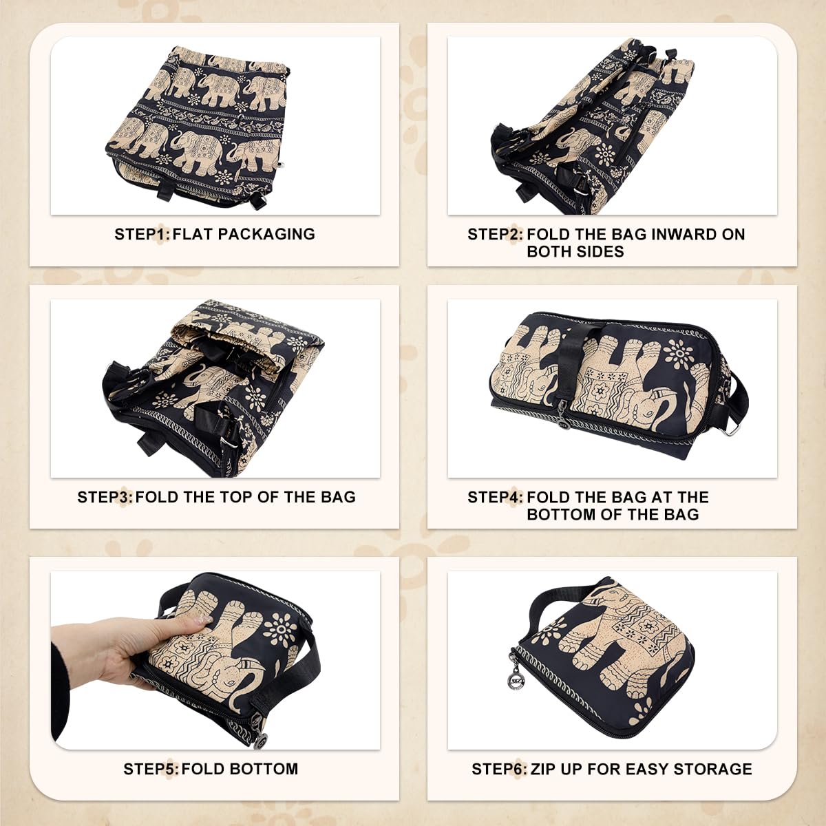 Drawstring Backpack Sports Gym Bag With Multi Pockets Elephant HLC049