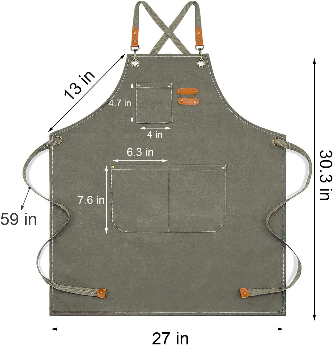 Kitchen Chef Apron 6 Pockets Gray green HLC062