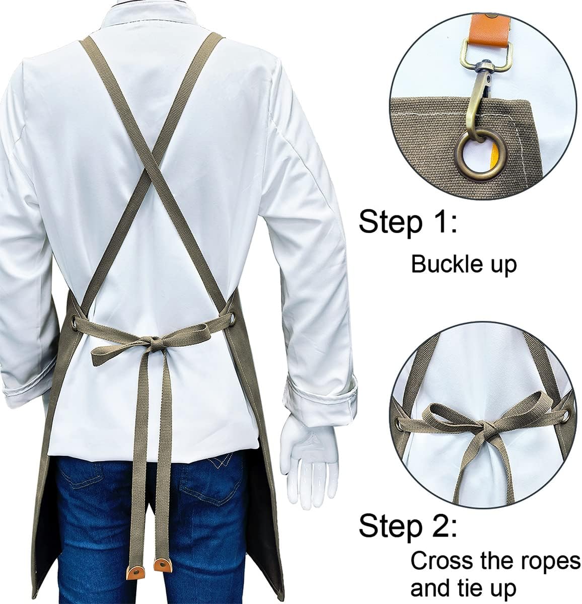 Kitchen Chef Apron 6 Pockets Gray green HLC062
