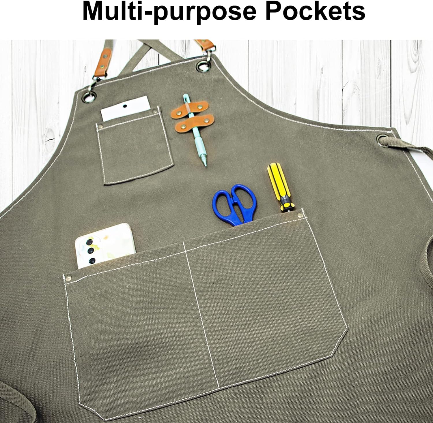 Kitchen Chef Apron 6 Pockets Gray green HLC062