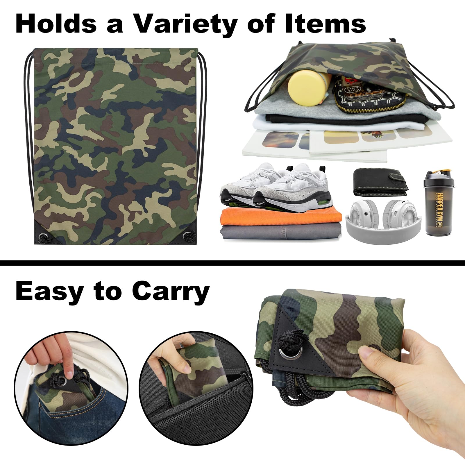 2PCS Drawstring Bags Bulk, String Backpack Bright Green Camo HRS10