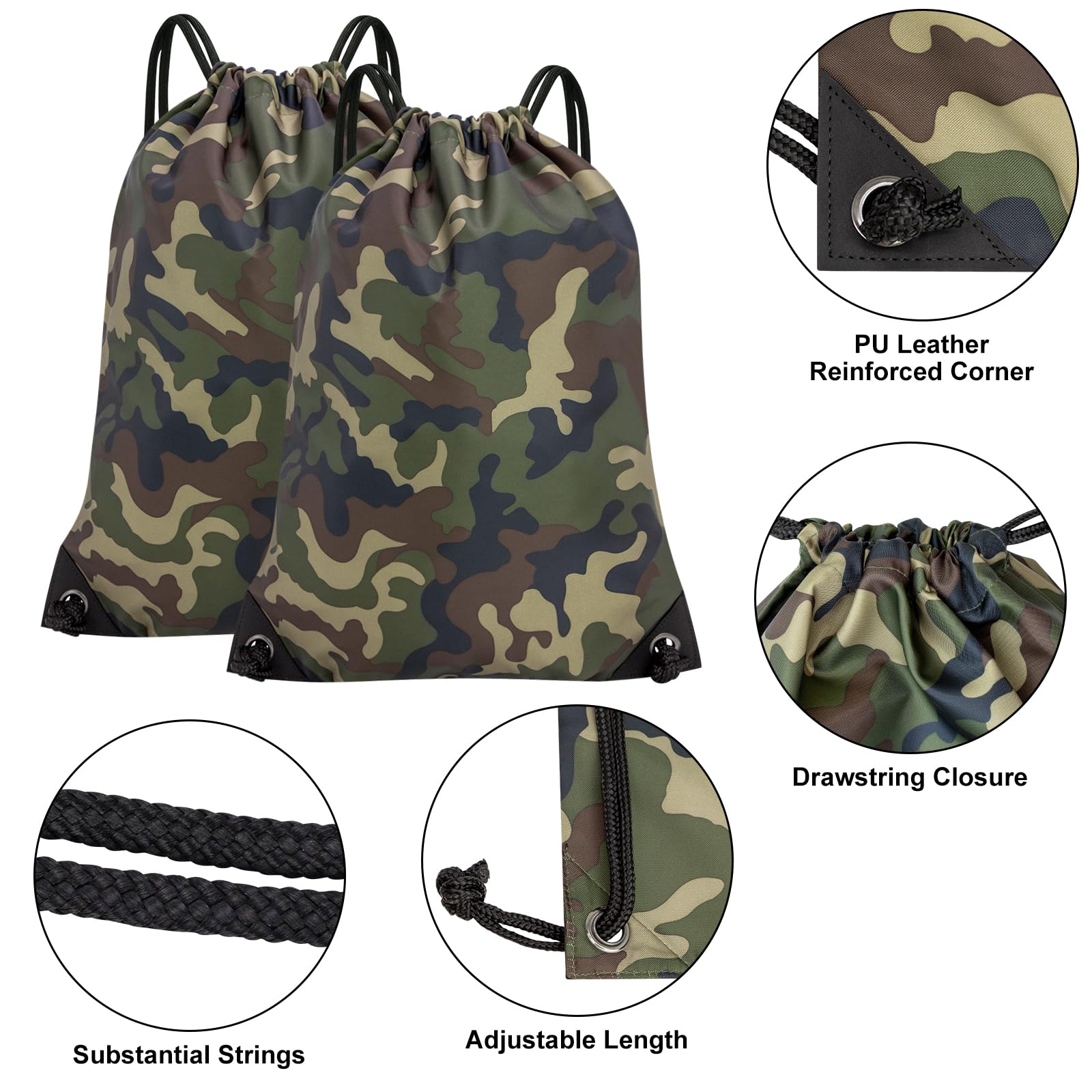 2PCS Drawstring Bags Bulk, String Backpack Bright Green Camo HRS10