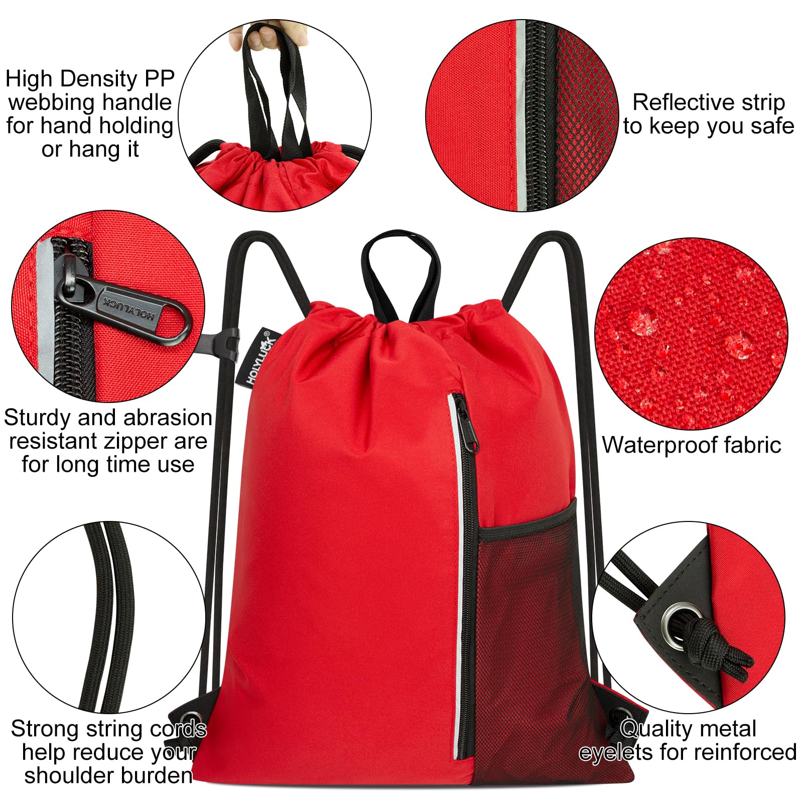 Outdoor Sport Gym Sack Waterproof Drawstring Backpack Bag Red HLC005