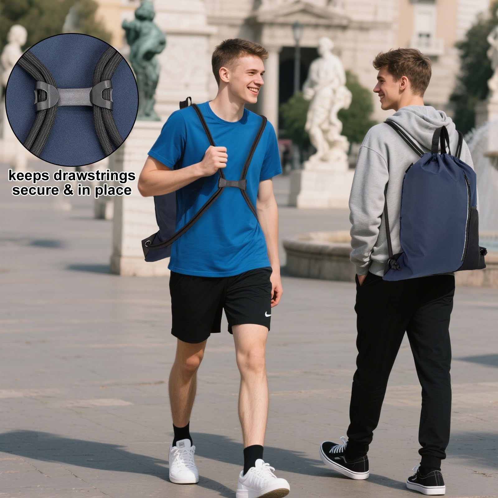 Outdoor Sport Gym Sack Waterproof Drawstring Backpack Bag Navy Blue HLC005
