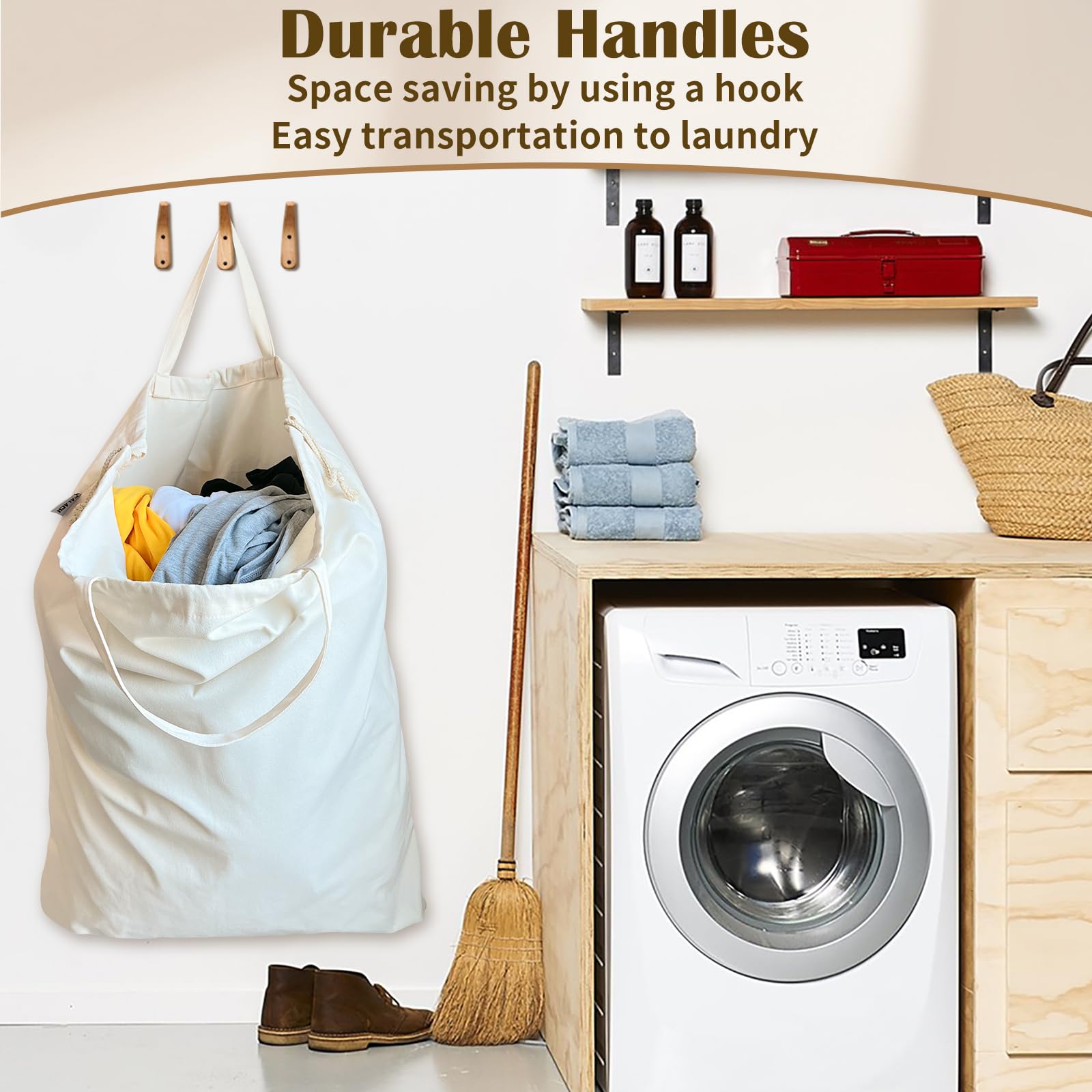Canvas Laundry Bag, Cotton Laundry Bag with Handles & Drawstring HLC071-XL