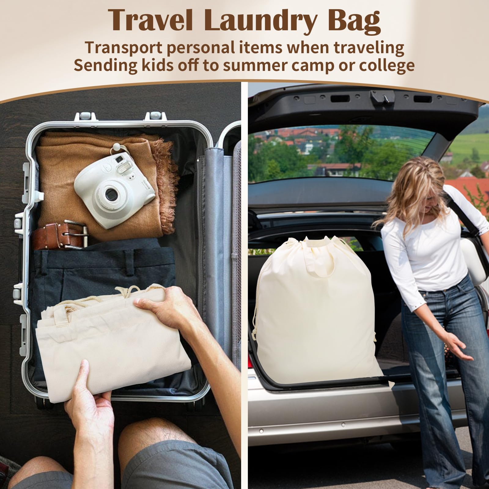 Canvas Laundry Bag, Cotton Laundry Bag with Handles & Drawstring HLC071-XL