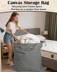 Canvas Laundry Bag 40"W x35"H, Extra Large Heavy Duty Storage Bag, XXL Grey | Thick Canvas Fabric, with Handles & Drawstring Closure, Washable Clothes Sack, 1 Pack HLC071