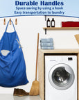 Laundry Bag with Handles & Drawstring Closure 27.6”Wx35"H, Thick Laundry Bag Heavy Duty Washable Dirty Clothes Travel Sack for Camp, College Dorm, Laundromat (Blue, HLC071)