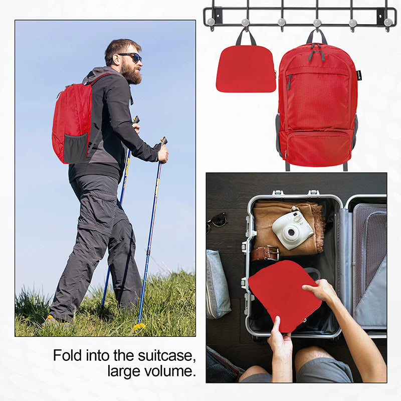 HOLYLUCK 20L lightweight packable Hiking Daypack Foldable Backpack HLC410 Red