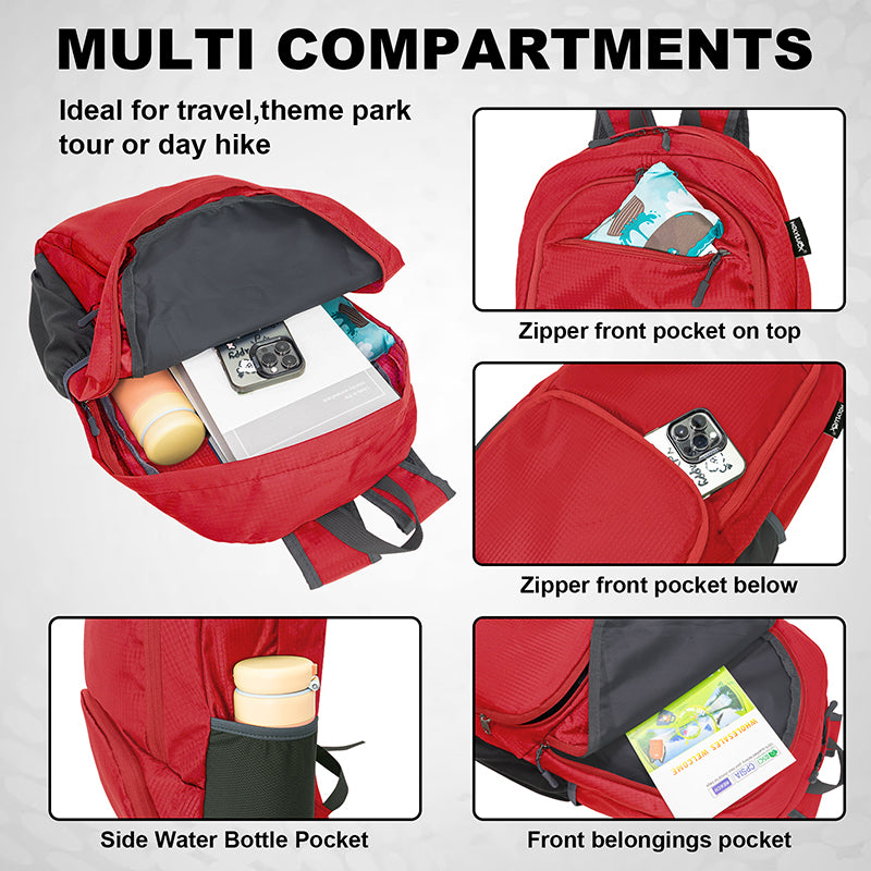 HOLYLUCK 20L lightweight packable Hiking Daypack Foldable Backpack HLC410 Red