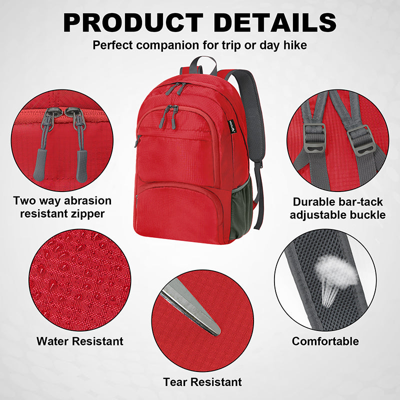 HOLYLUCK 20L lightweight packable Hiking Daypack Foldable Backpack HLC410 Red