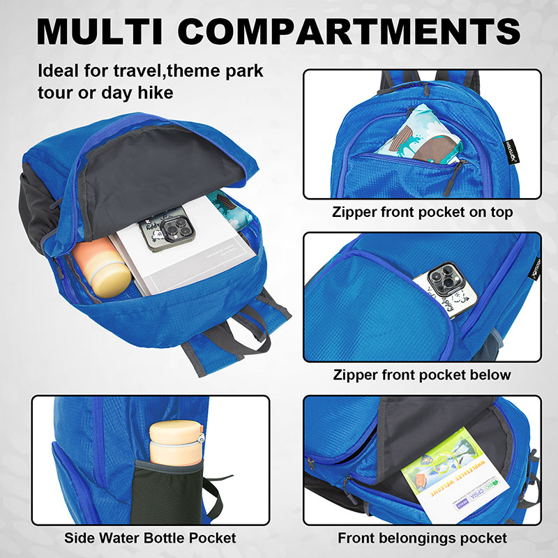HOLYLUCK 20L lightweight packable Hiking Daypack Foldable Backpack HLC410 Blue