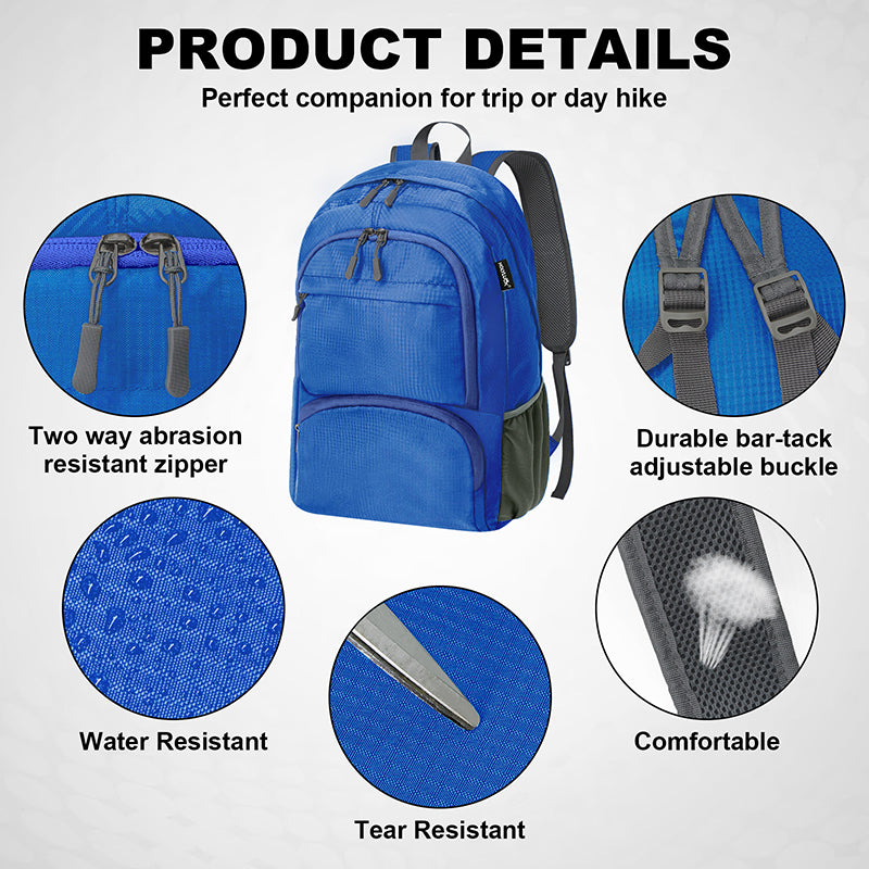 HOLYLUCK 20L lightweight packable Hiking Daypack Foldable Backpack HLC410 Blue