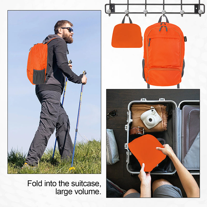 HOLYLUCK 20L lightweight packable Hiking Daypack Foldable Backpack HLC410 Orange