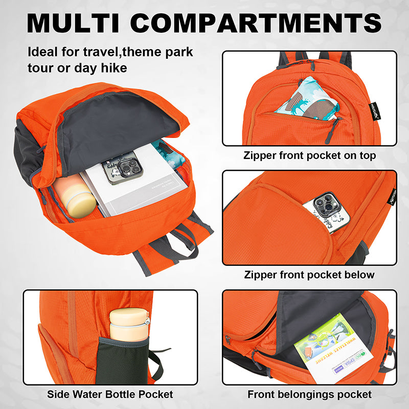 HOLYLUCK 20L lightweight packable Hiking Daypack Foldable Backpack HLC410 Orange