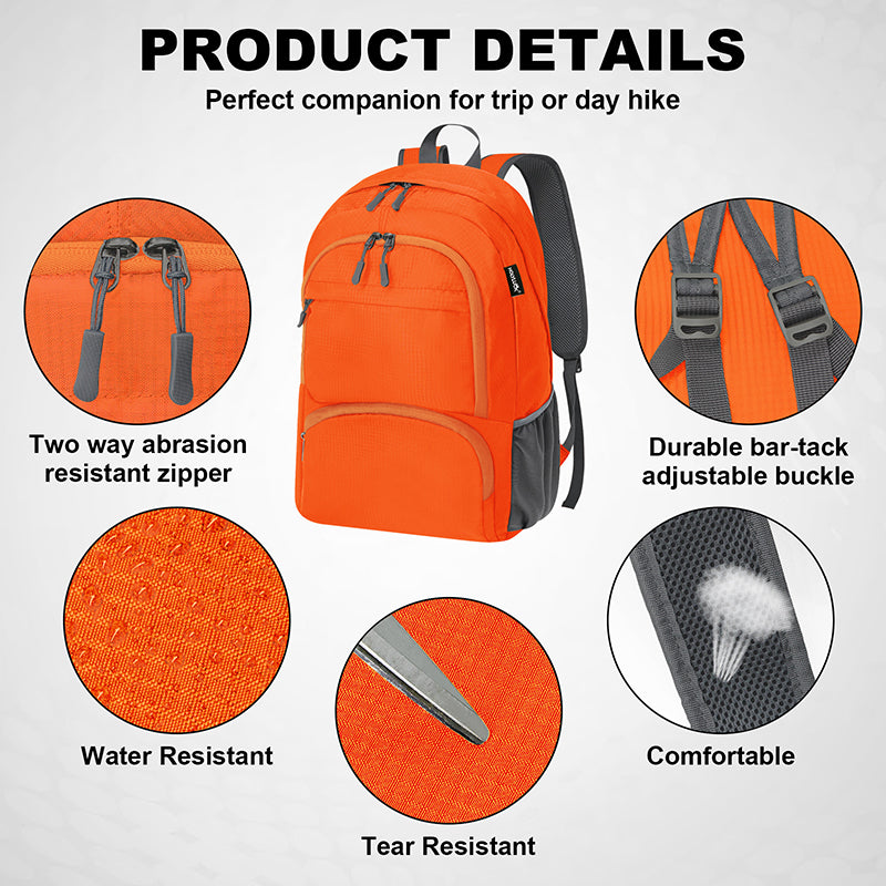 HOLYLUCK 20L lightweight packable Hiking Daypack Foldable Backpack HLC410 Orange