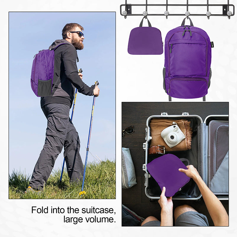 HOLYLUCK 20L lightweight packable Hiking Daypack Foldable Backpack HLC410 Purple