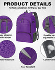 HOLYLUCK 20L lightweight packable Hiking Daypack Foldable Backpack HLC410 Purple