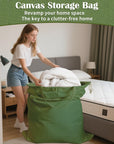 Canvas Laundry Bag 40"W x 35"H, Thick Canvas Laundry Bag with Handles & Drawstring, Extra Large Heavy Duty Washable Storage Sack (ArmyGreen HRS11)