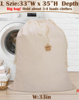 Cotton Canvas Laundry Bag 33"Wx 35"H, Thick Cotton Laundry Bag with Handles & Drawstring, Extra Large Heavy Duty Washable Basket Liner Hamper Liner Storage Sack (Natural HRS11)