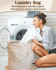 Cotton Canvas Laundry Bag 33"Wx 35"H, Thick Cotton Laundry Bag with Handles & Drawstring, Extra Large Heavy Duty Washable Basket Liner Hamper Liner Storage Sack (Natural HRS11)