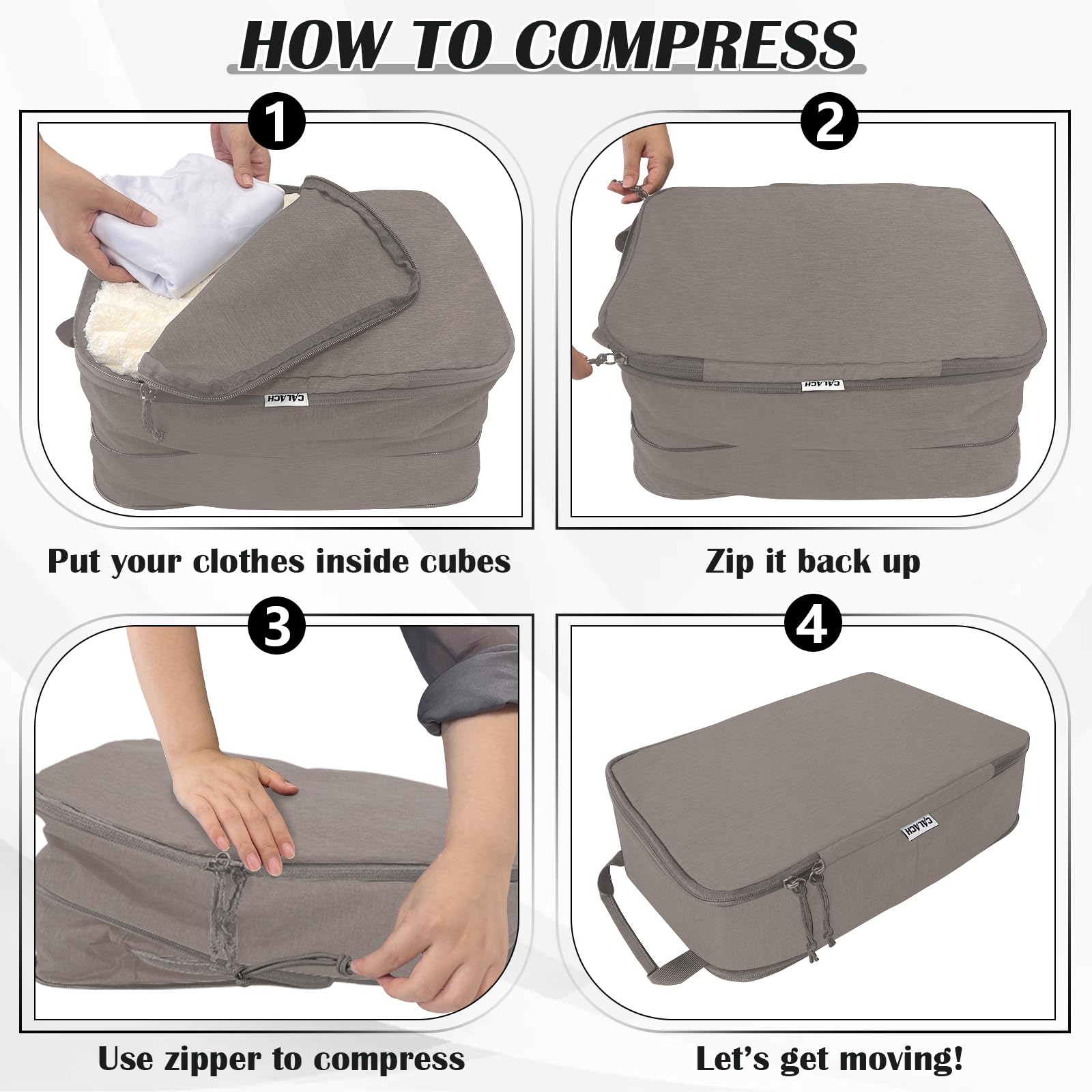 2 Set Extra Large Compression Packing Cubes for Travel Khaki HRS07