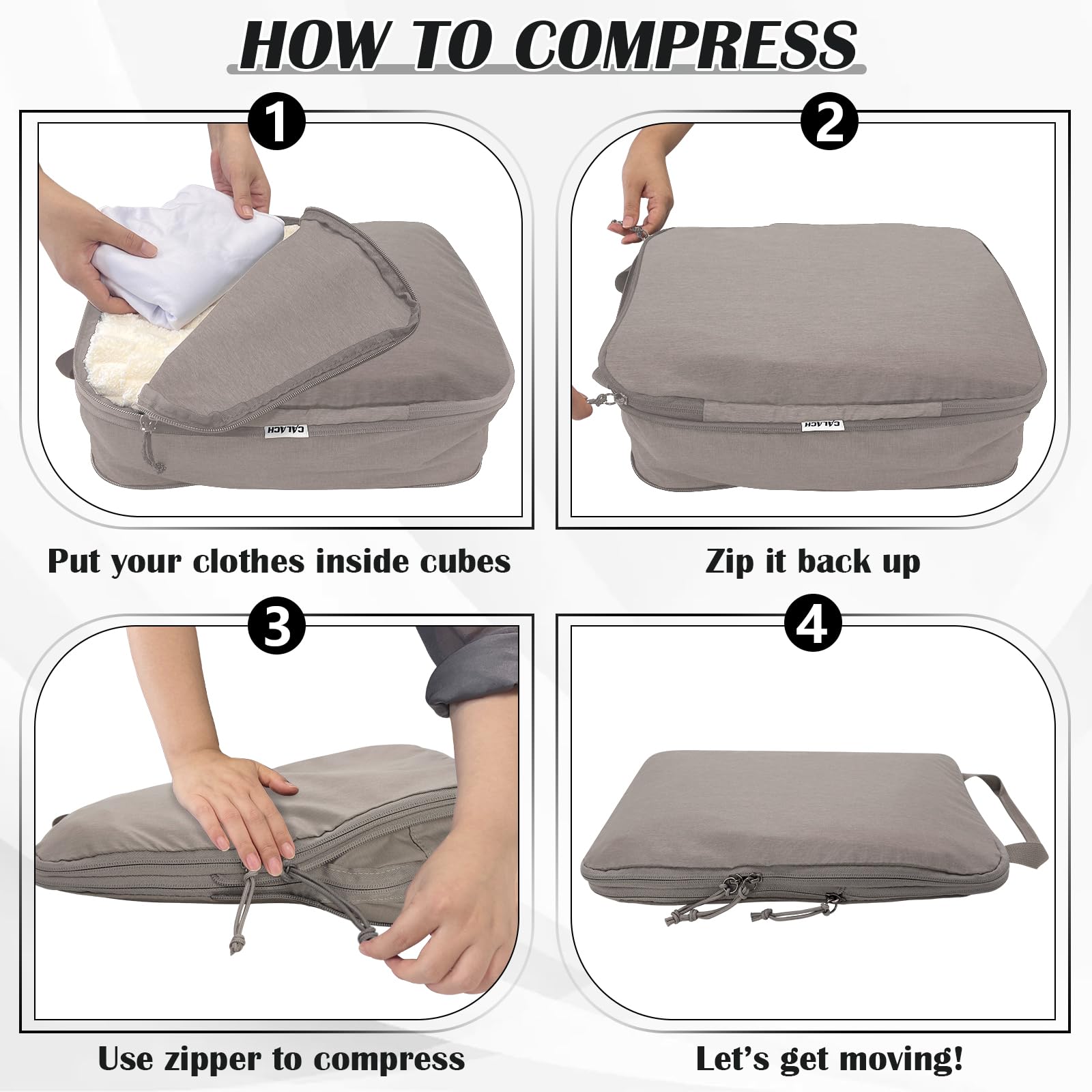 2 Set Compression Bags Travel Cubes for Packing Suitcase Organizer Bags Set Khaki HRS06