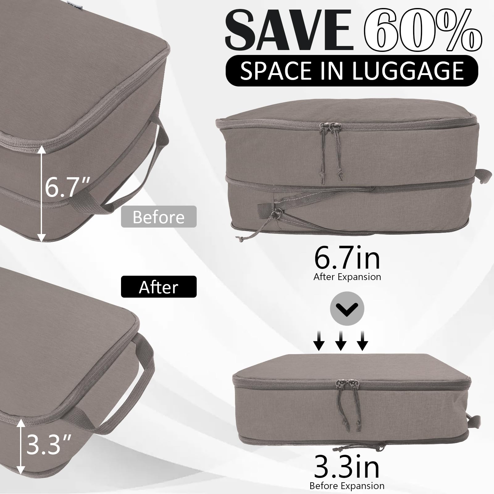 2 Set Extra Large Compression Packing Cubes for Travel Khaki HRS07