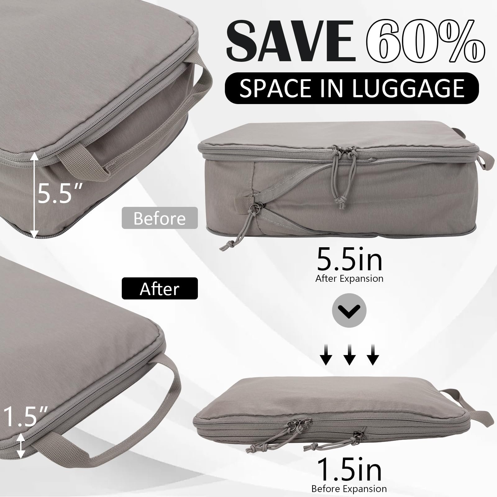 2 Set Compression Bags Travel Cubes for Packing Suitcase Organizer Bags Set Khaki HRS06