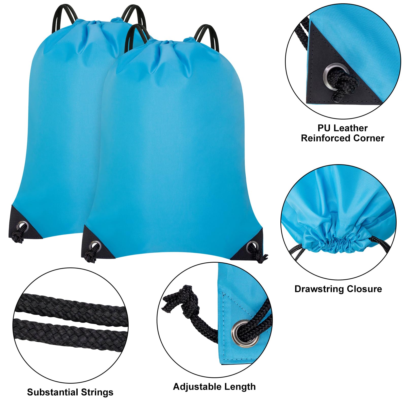 2PCS Drawstring Bags Bulk, String Backpack Bright Light Blue HRS10
