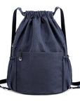 Drawstring Backpack Sports Gym Bag With Multi Pockets Navy HLC049