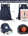 Drawstring Backpack Sports Gym Bag With Multi Pockets Navy HLC049
