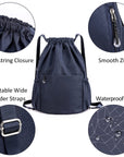 Drawstring Backpack Sports Gym Bag With Multi Pockets Navy HLC049