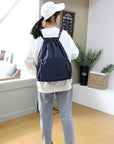 Drawstring Backpack Sports Gym Bag With Multi Pockets Navy HLC049