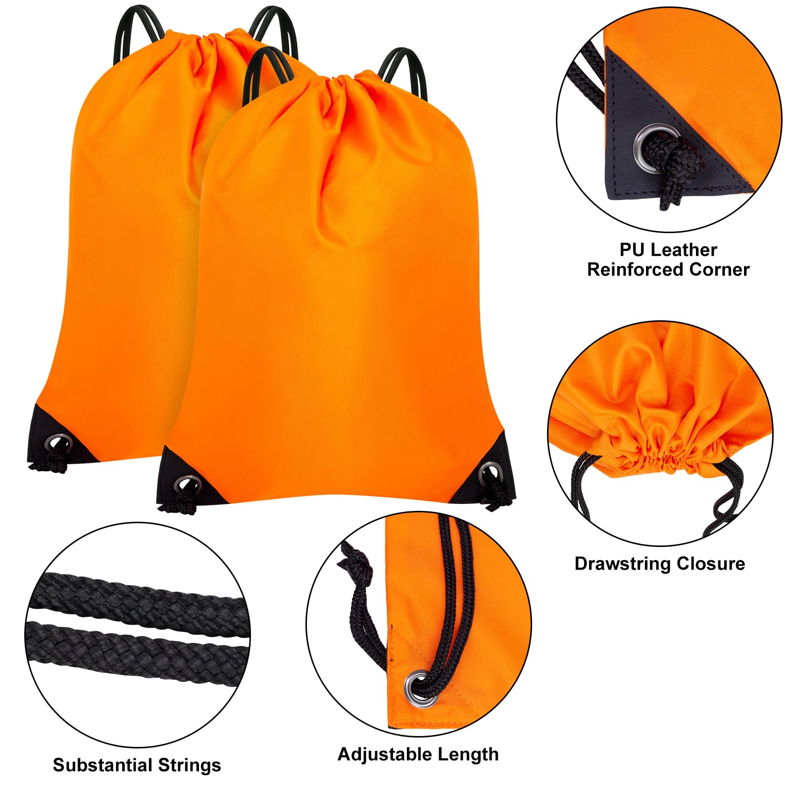 2PCS Drawstring Bags Bulk, String Backpack Orange HRS10