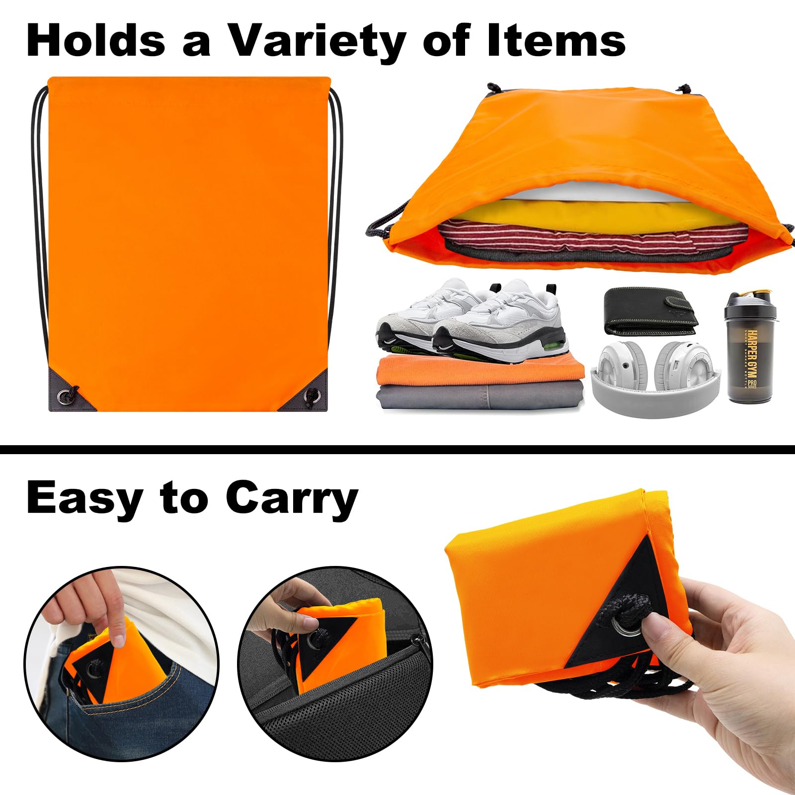 2PCS Drawstring Bags Bulk, String Backpack Orange HRS10
