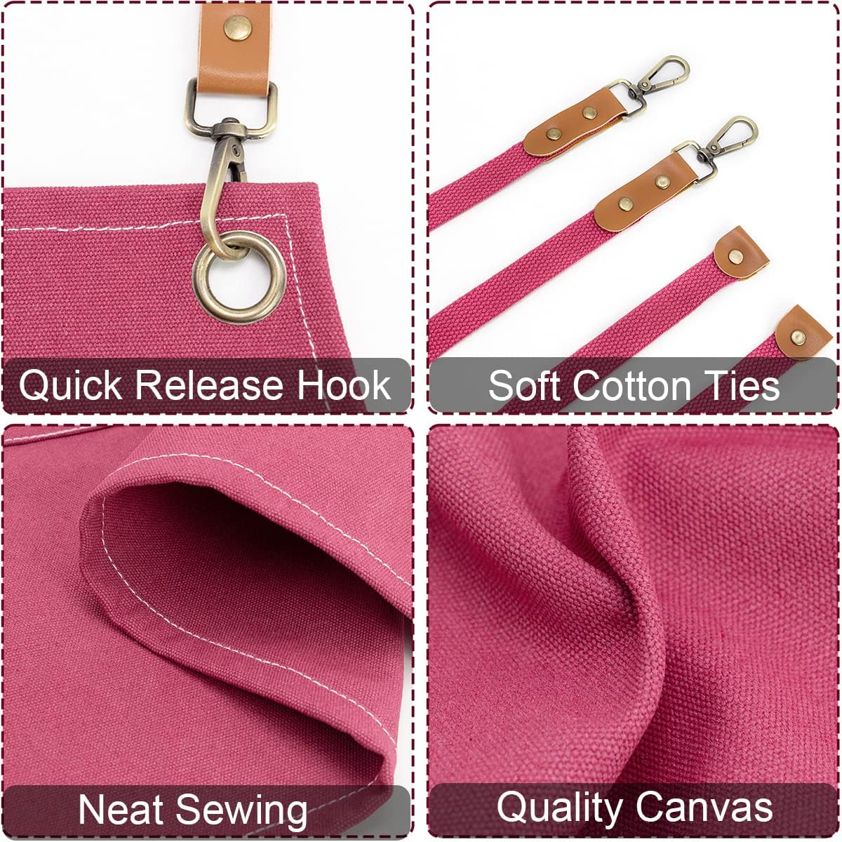 Kitchen Chef Apron 6 Pockets Pink HLC062