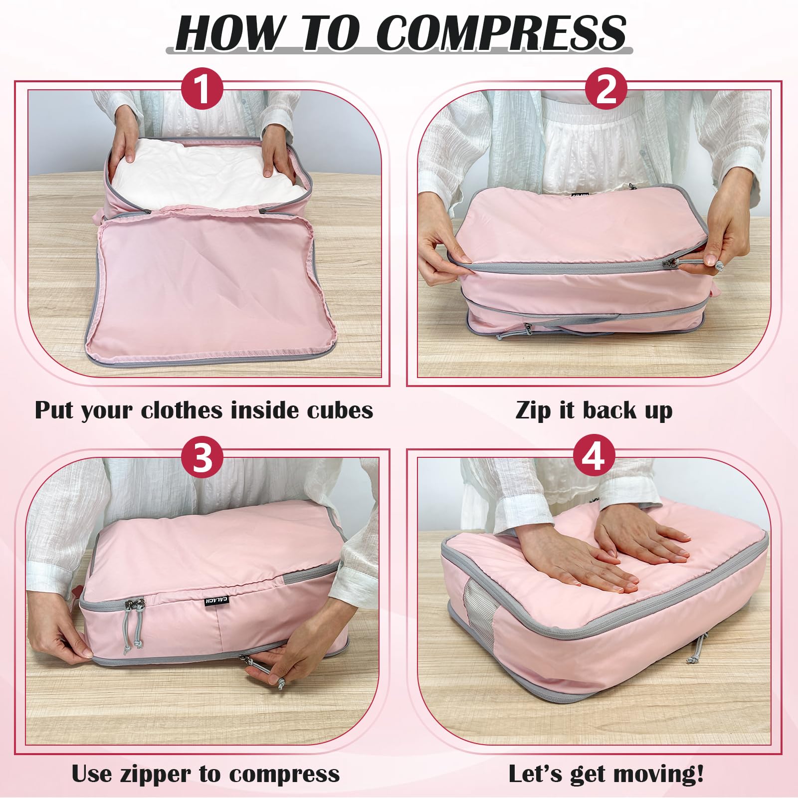 2 Set Extra Large Compression Packing Cubes for Travel Pink HRS07