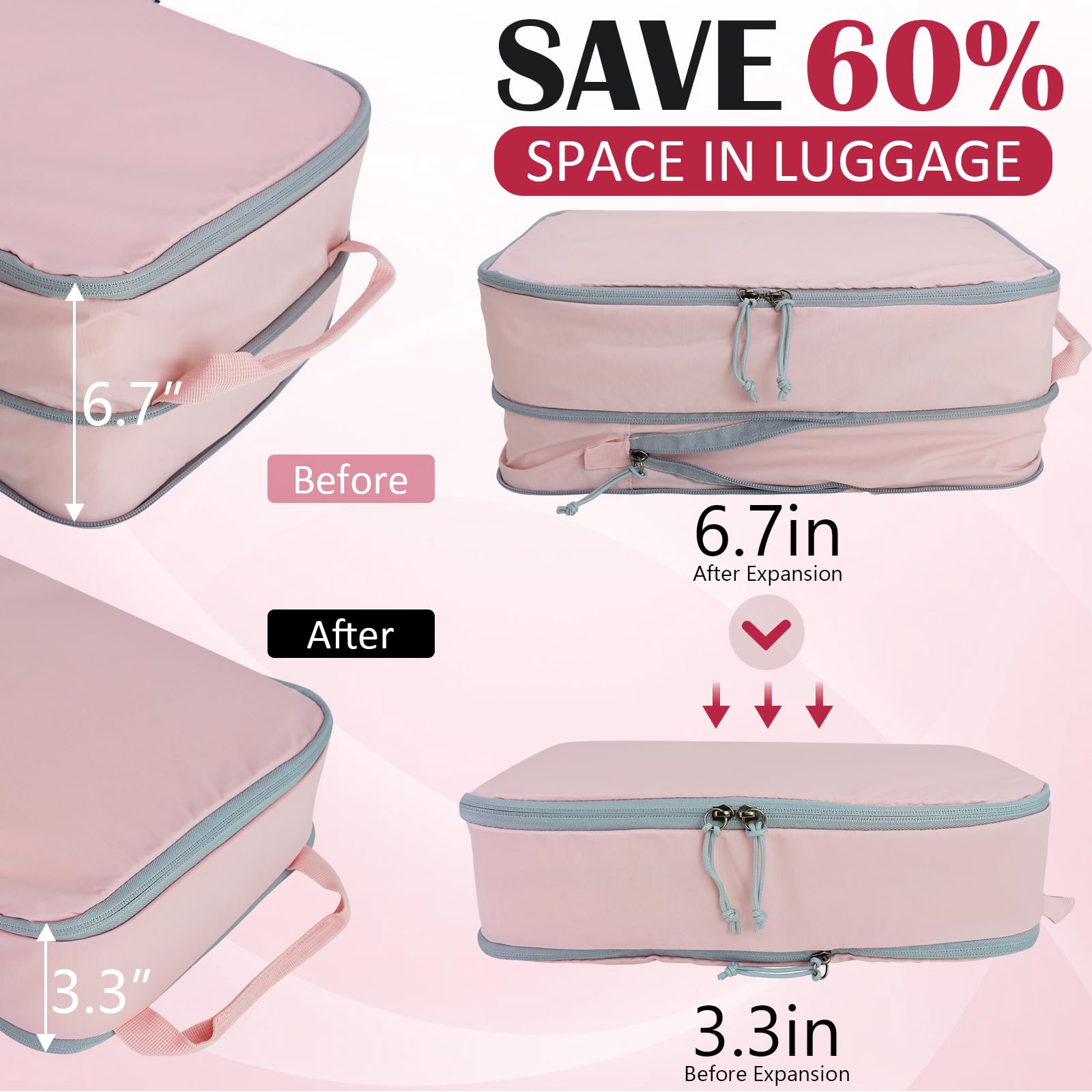 2 Set Extra Large Compression Packing Cubes for Travel Pink HRS07