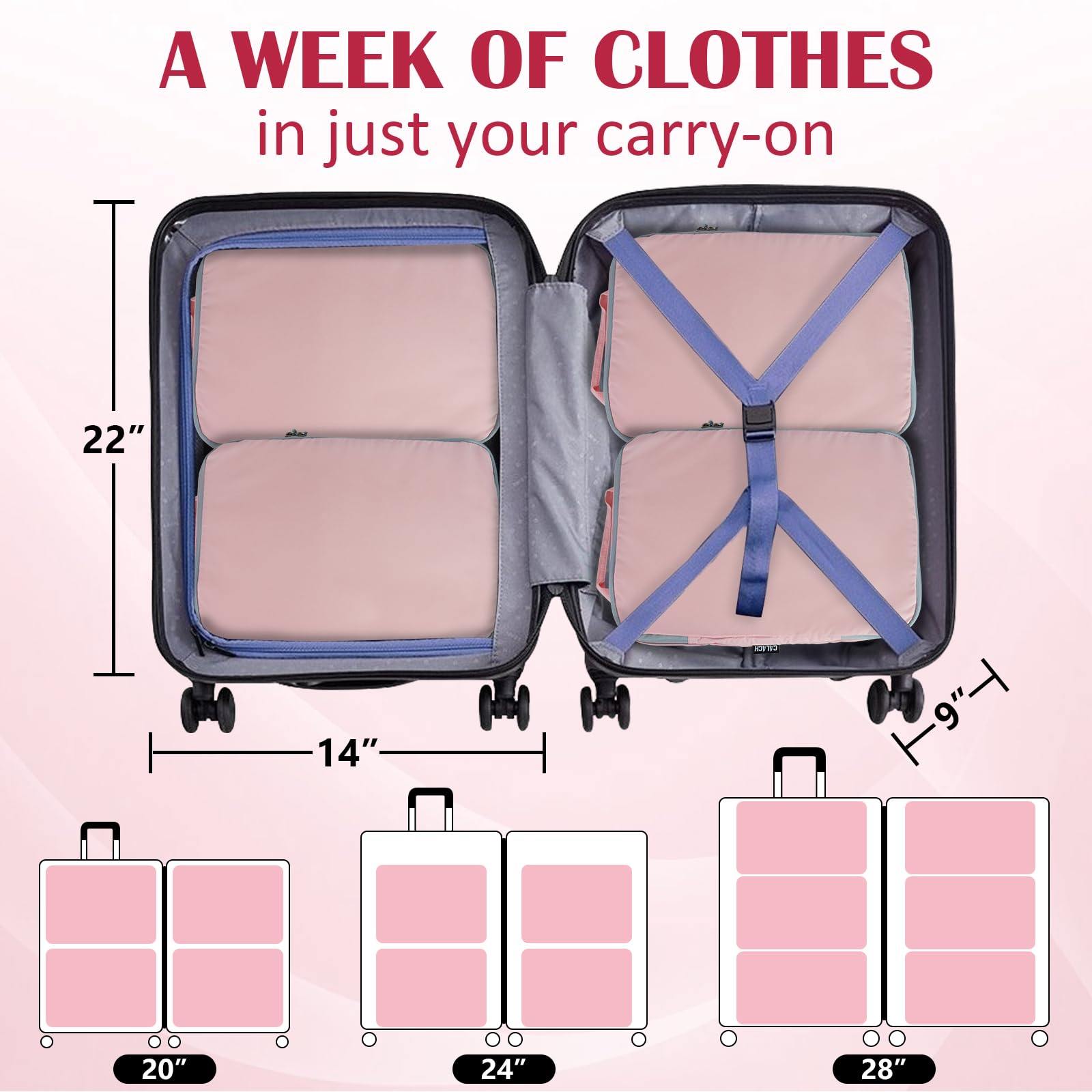 2 Set Extra Large Compression Packing Cubes for Travel Pink HRS07