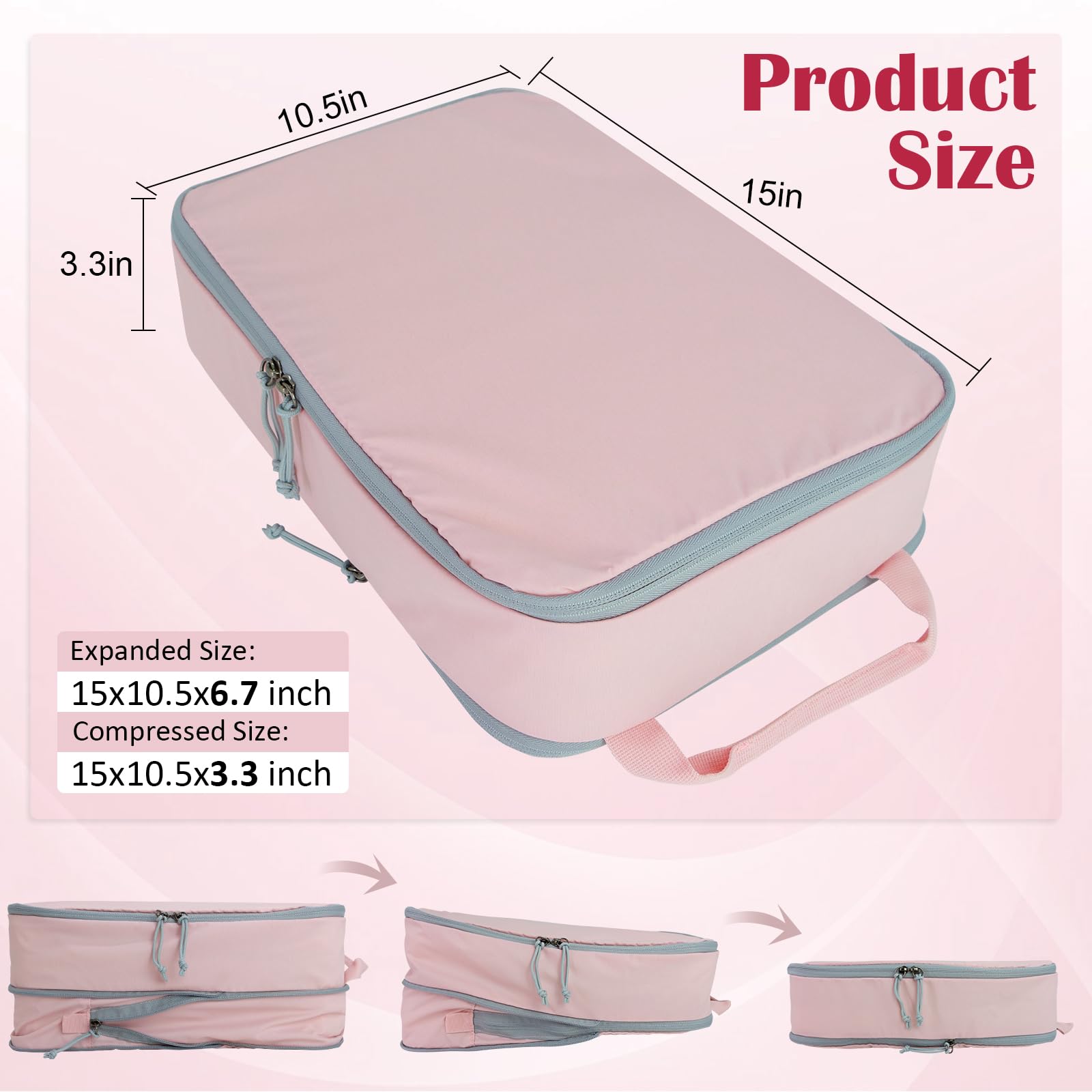 2 Set Extra Large Compression Packing Cubes for Travel Pink HRS07