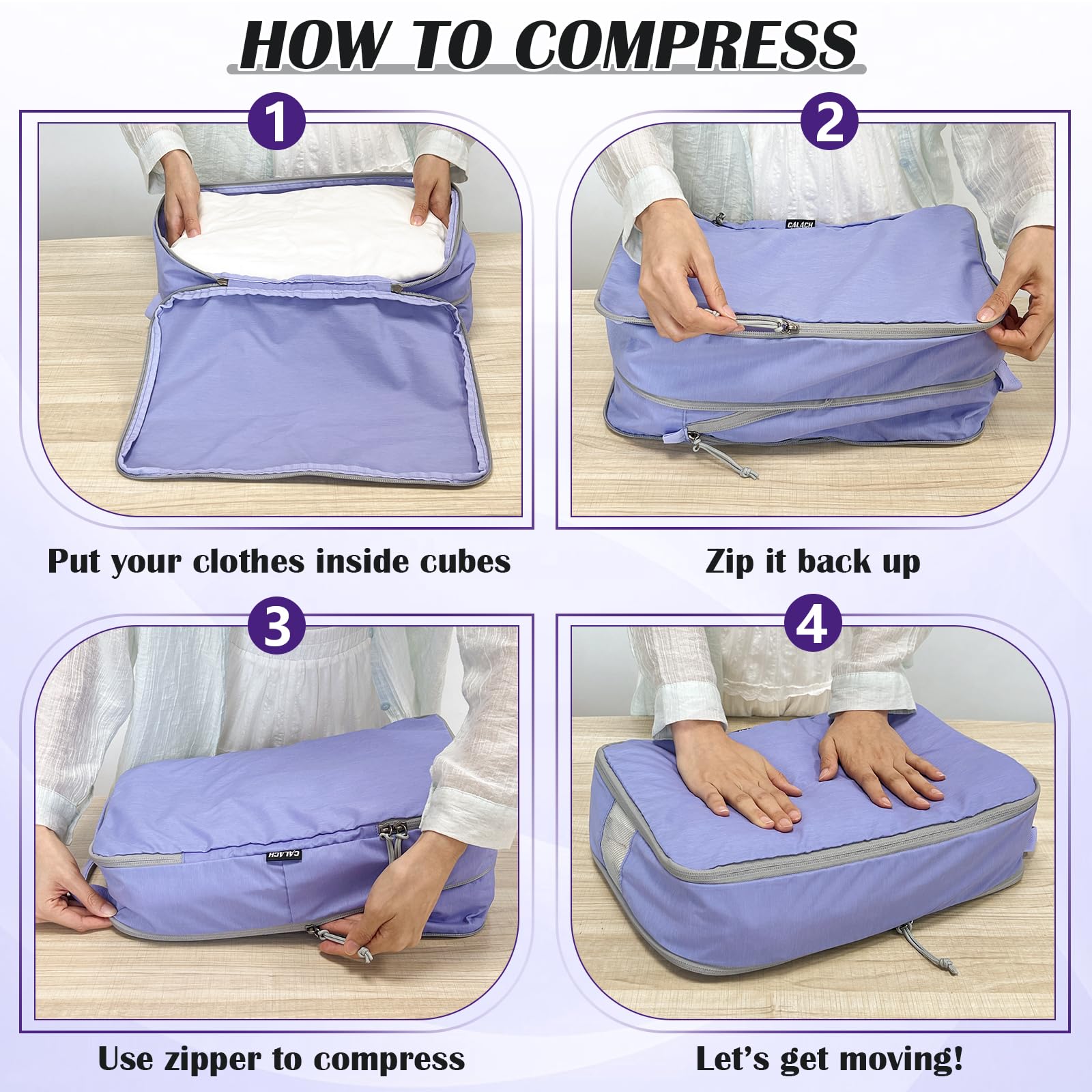2 Set Extra Large Compression Packing Cubes for Travel Purple HRS07