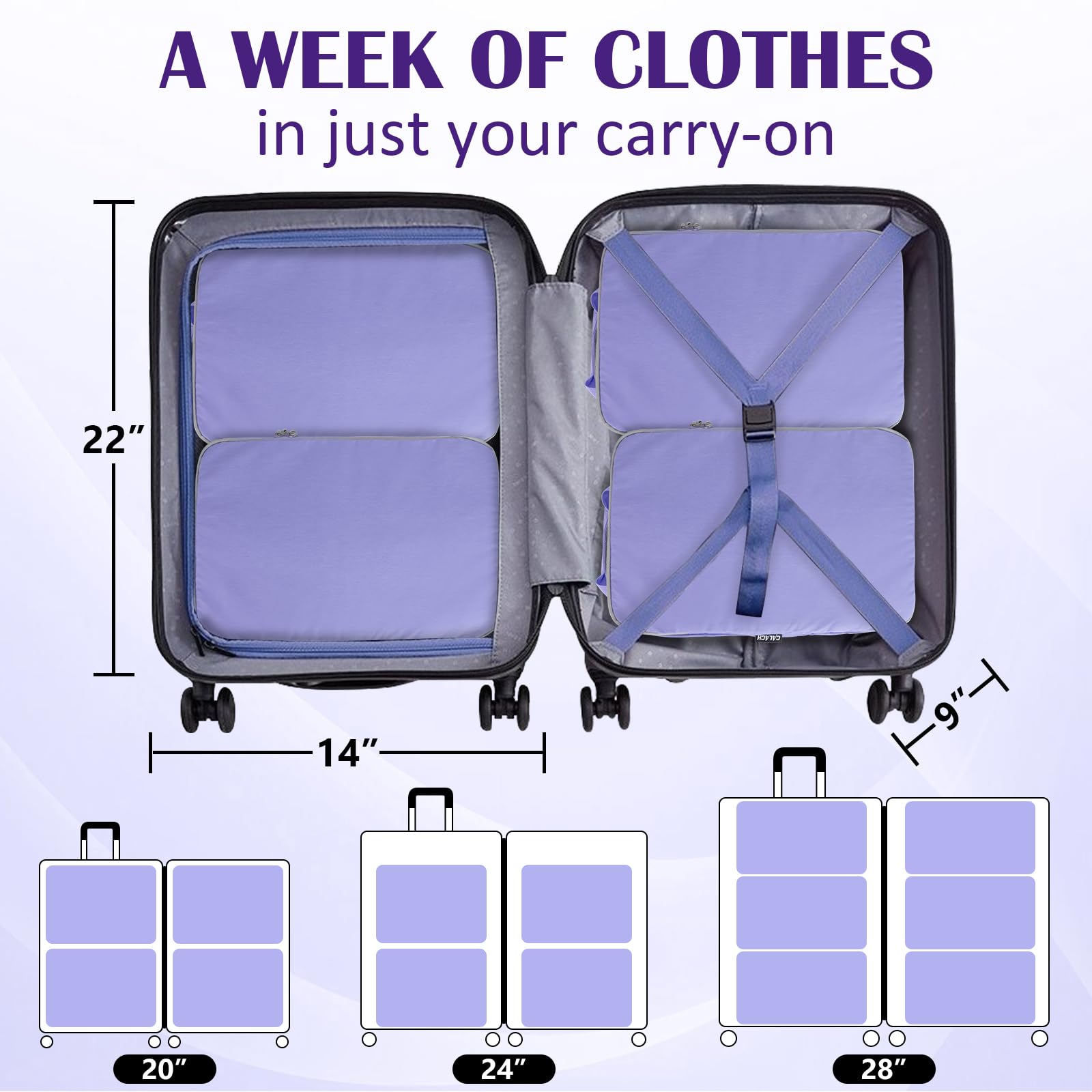 2 Set Extra Large Compression Packing Cubes for Travel Purple HRS07
