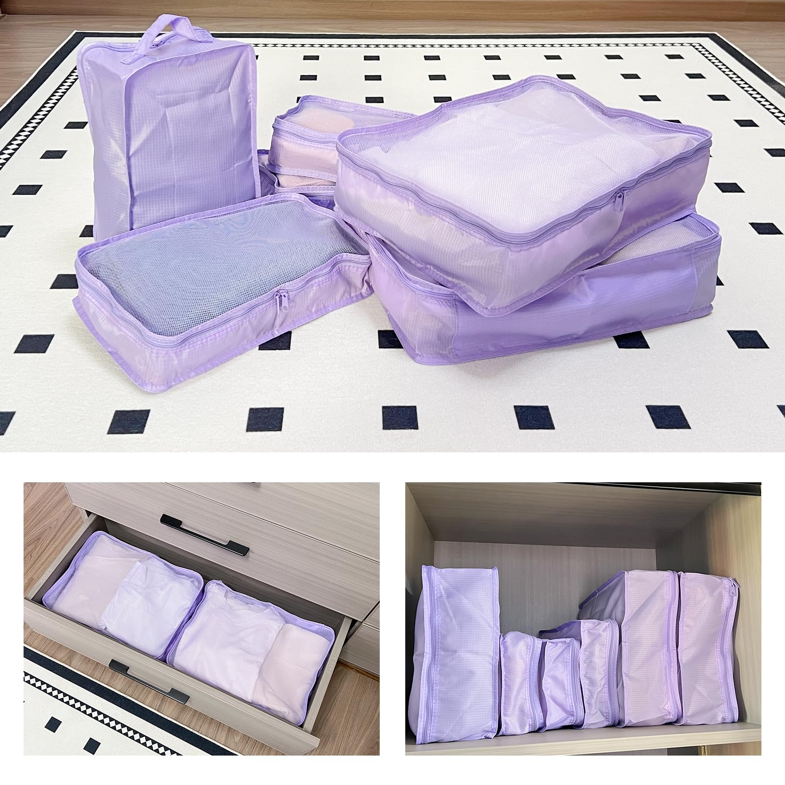 6 Set Travel Packing cubes luggage Organizer Waterproof Shoe Bag Purple HLC019
