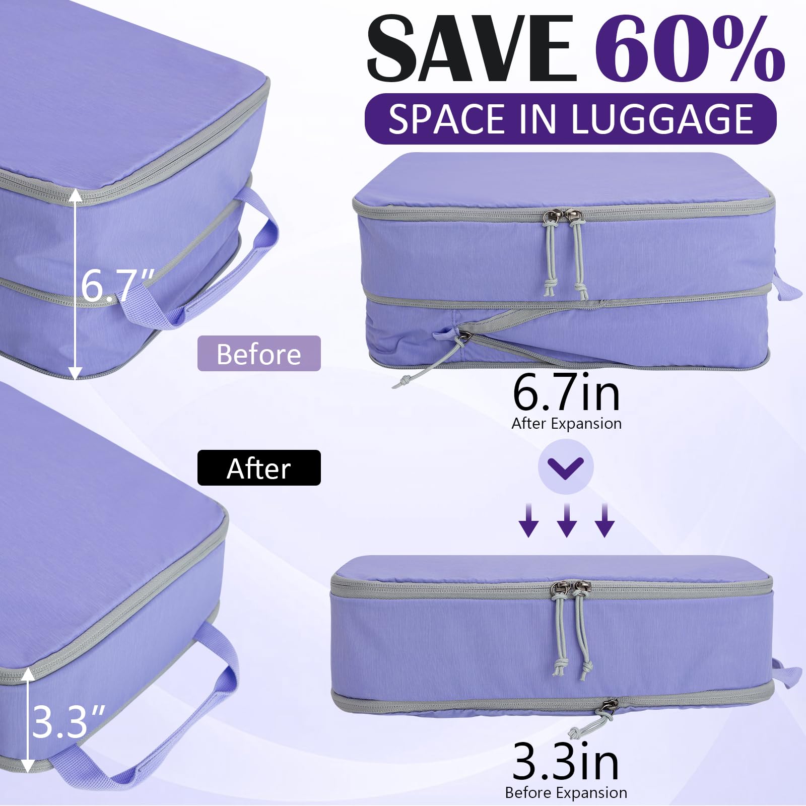 2 Set Extra Large Compression Packing Cubes for Travel Purple HRS07