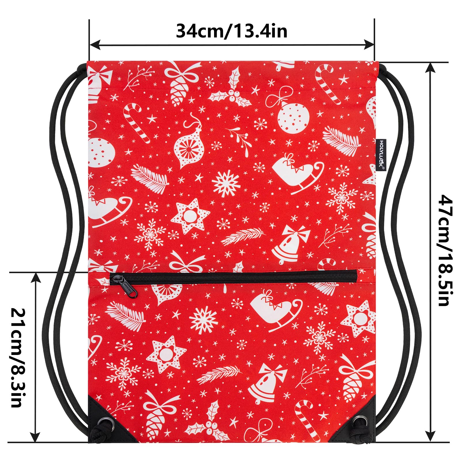 Holyluck Drawstring Backpack Bag Sport Gym Sackpack Red Christmas Bell Skating HLC001