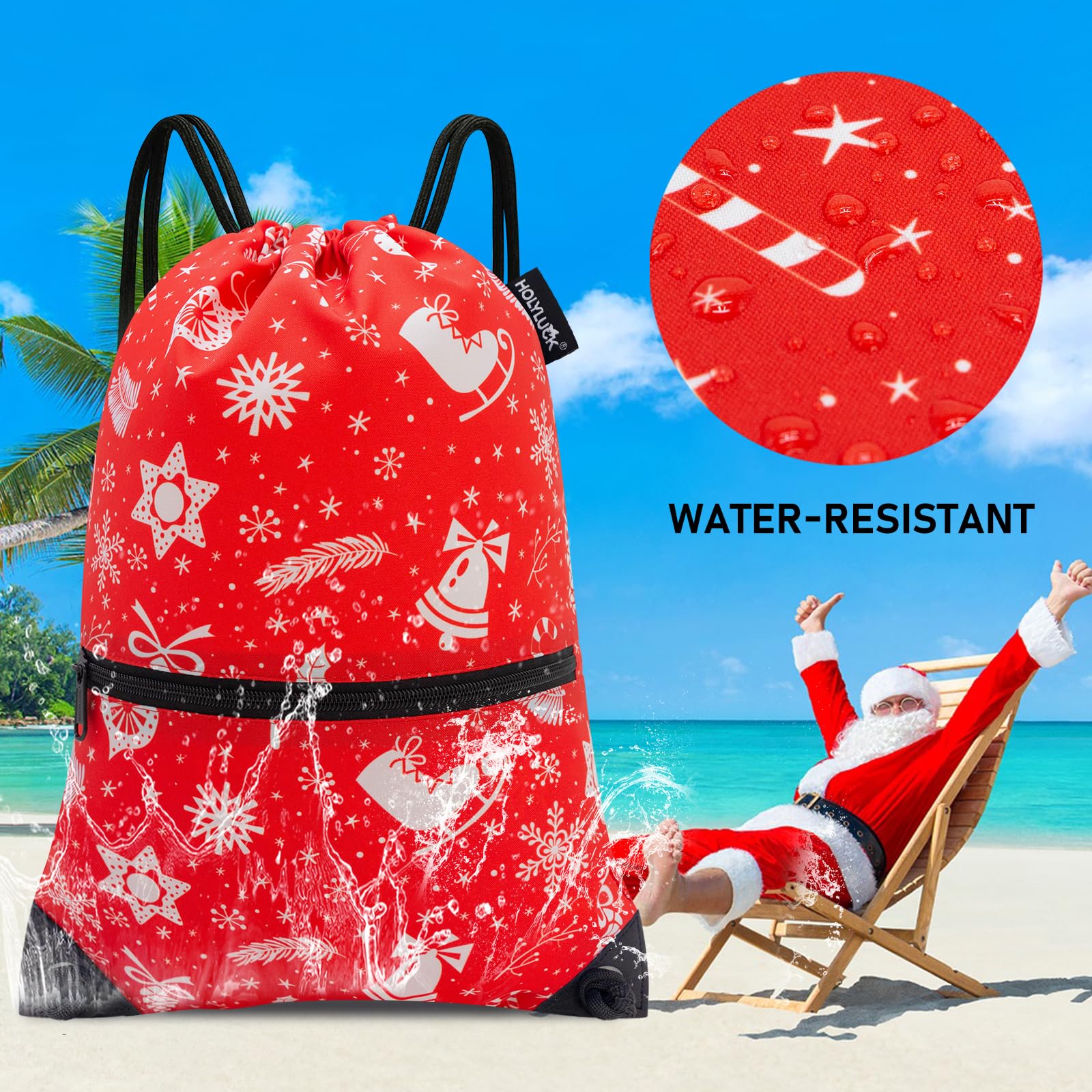 Holyluck Drawstring Backpack Bag Sport Gym Sackpack Red Christmas Bell Skating HLC001