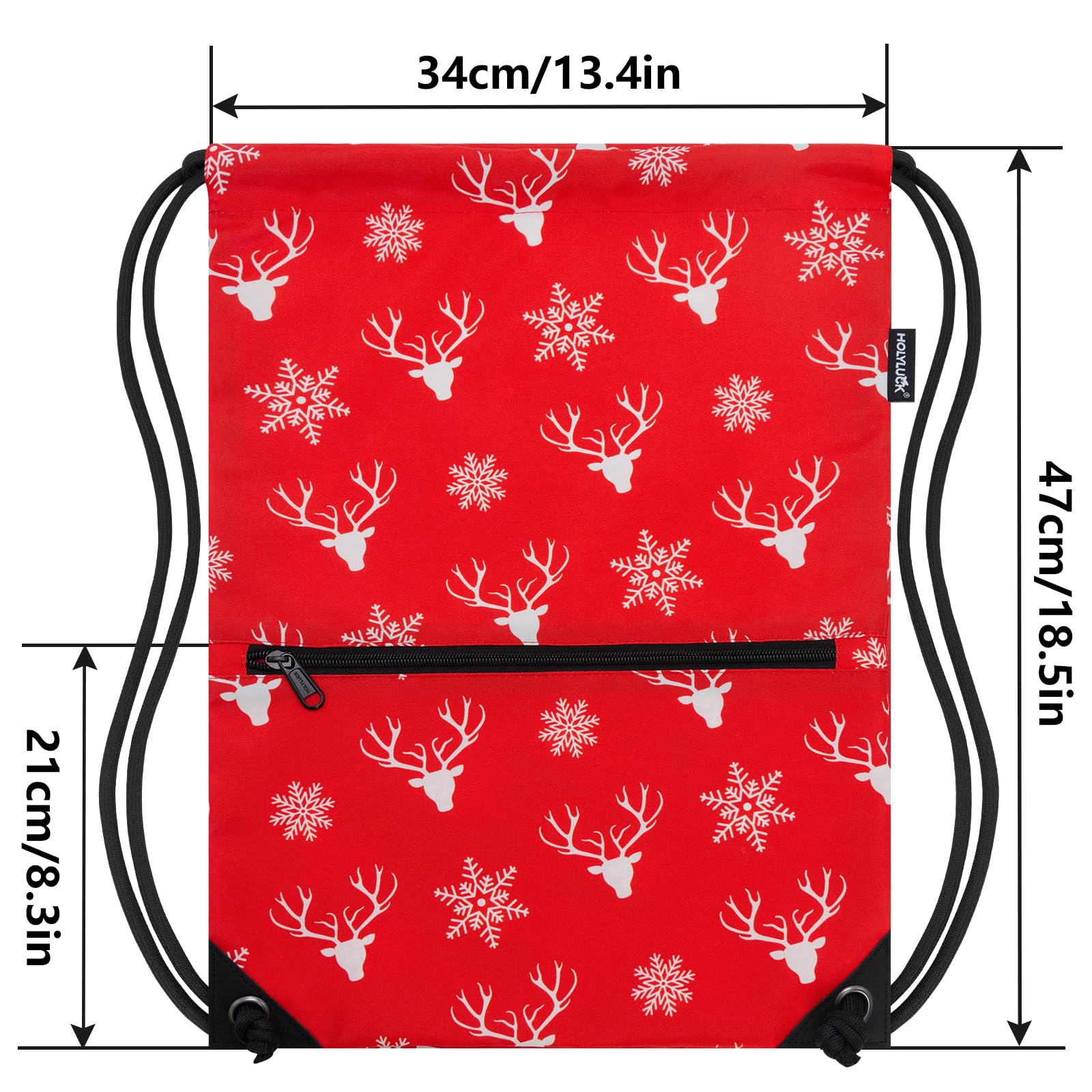 Holyluck Drawstring Backpack Bag Sport Gym Sackpack Red Christmas Elk HLC001