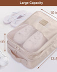 Shoe Bag for Travel Holds 3 Pair of Shoes with Zipper Cream HLC064