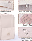 Shoe Bag for Travel Holds 3 Pair of Shoes with Zipper Cream HLC064